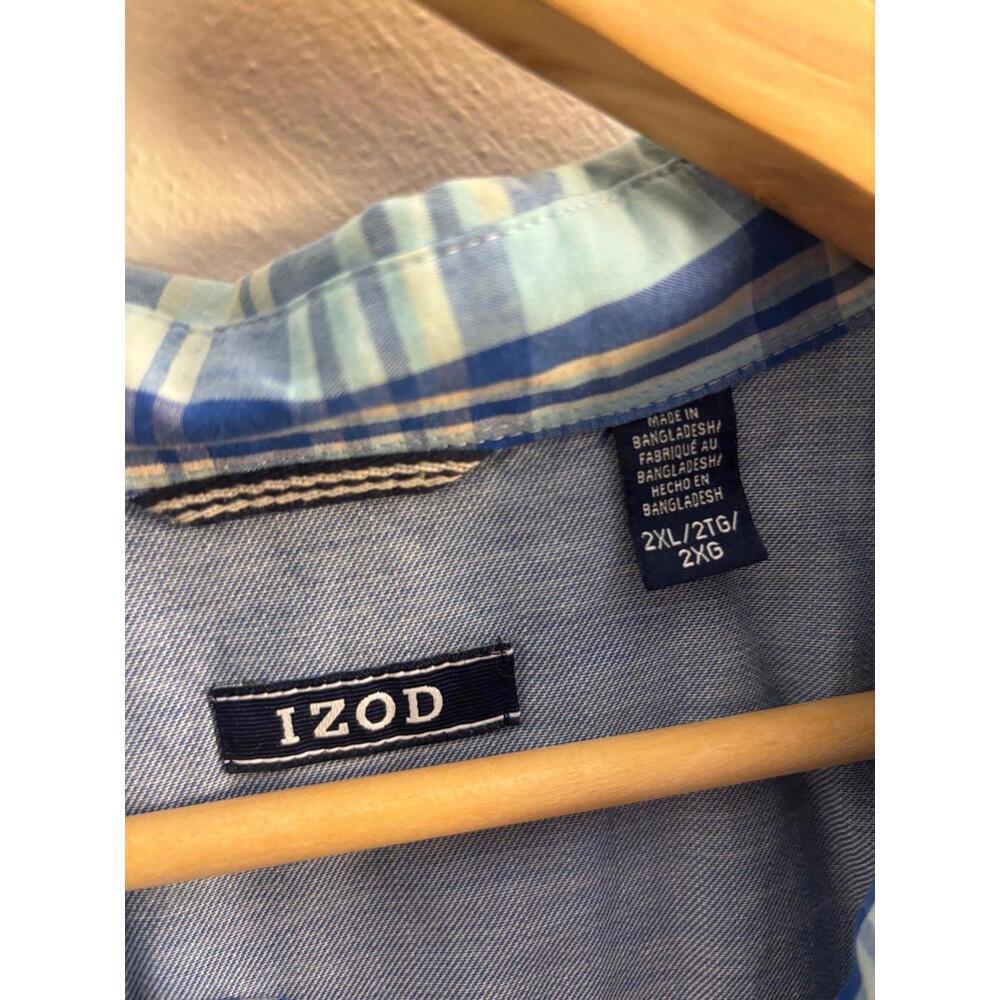 IZOD Blue Checkered Polo Short Sleeve Shirt Size 2XL - Picture 3 of 5